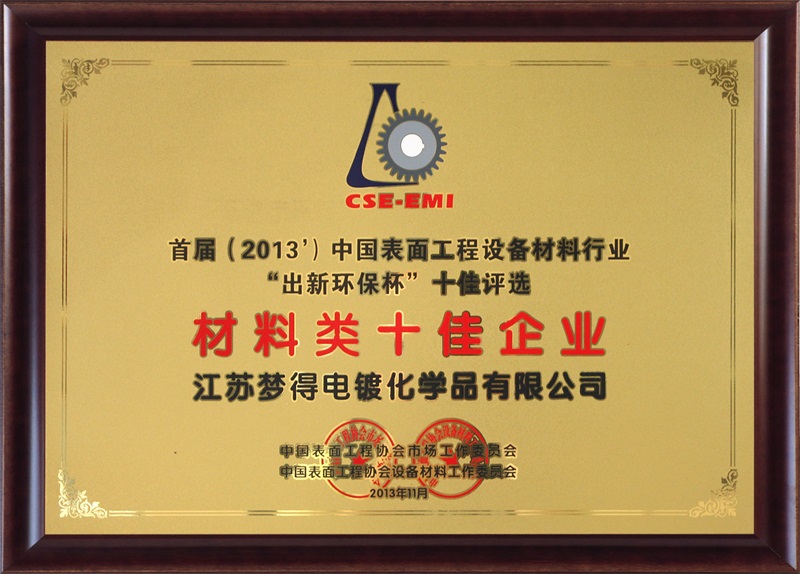 2013材料類十佳企業-中國表面工程協會